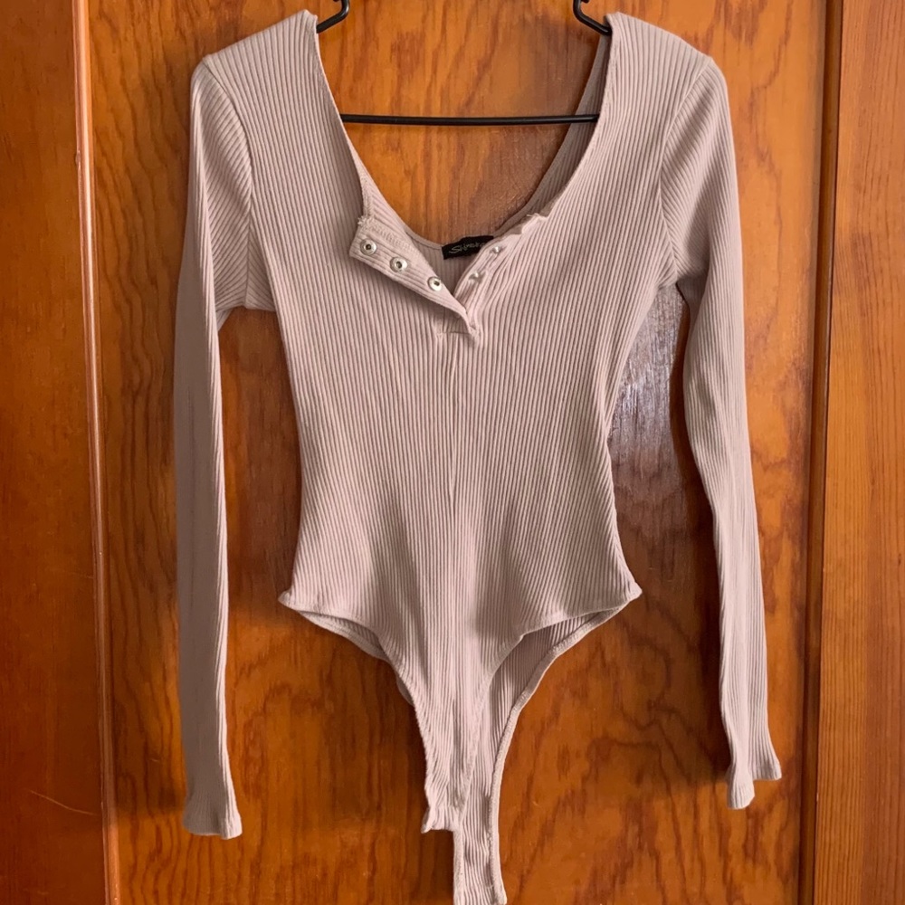 Tan Ribbed Long Sleeve Bodysuit